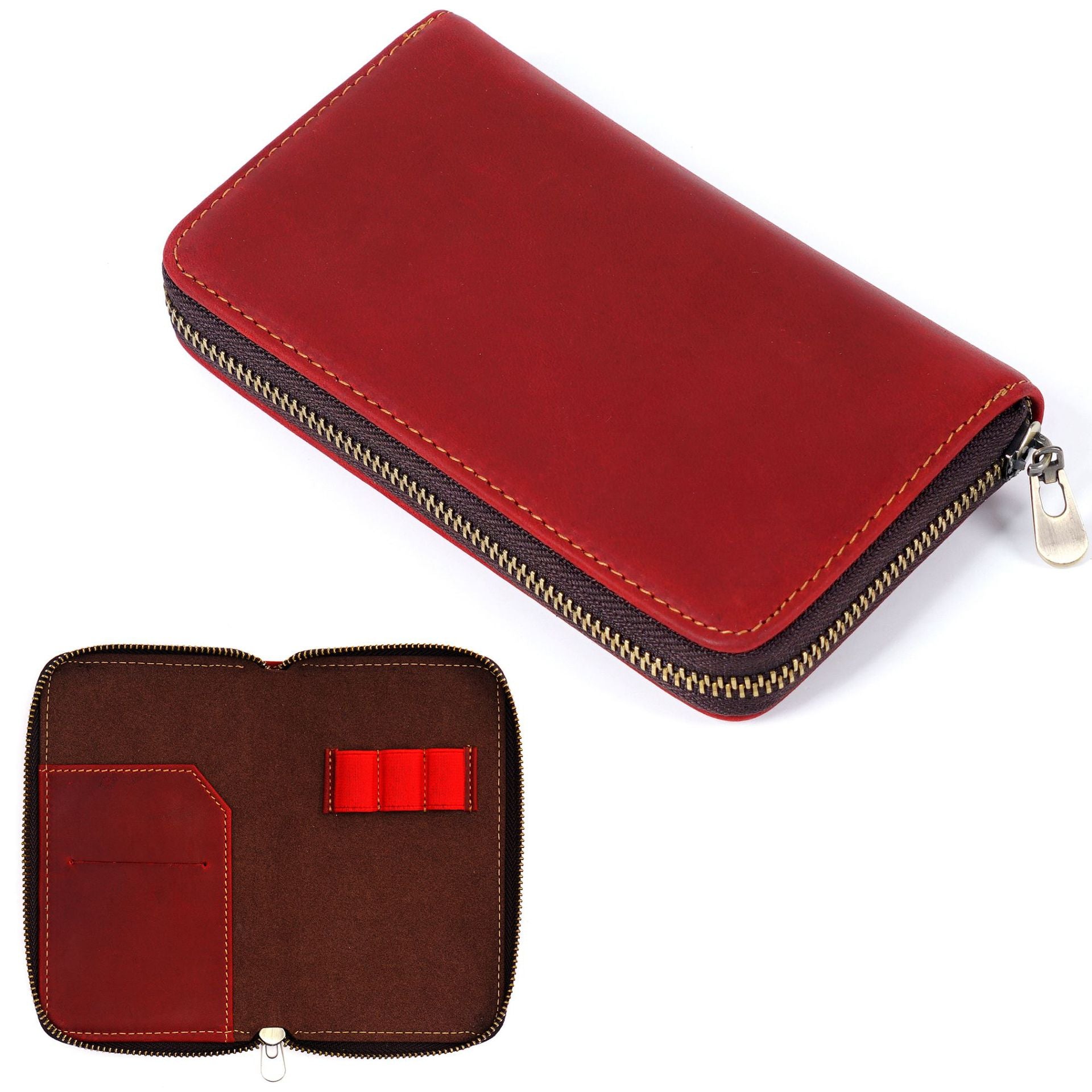 Wholesale Three-pack Zippered Cowhide Pencil Case